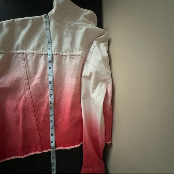 NWT Etica Sz S Elena Crop Jacket High Tide Coral Raw Trucker Jean Jacket - Picture 11 of 11